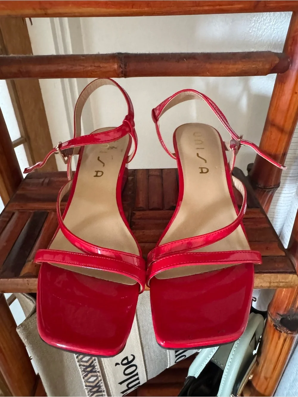 Red Patent Wedge Sandals - Unbranded